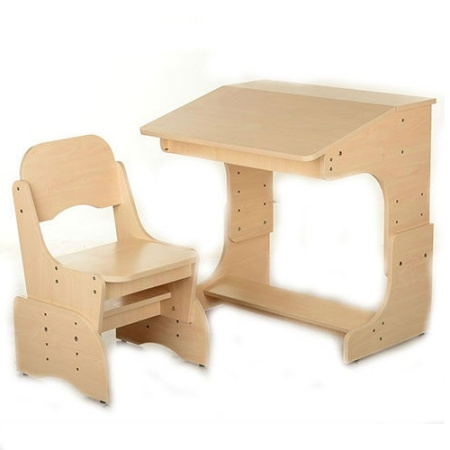 фото Регулируемая парта со стульчиком Е-2071, наклон столешницы (бежевая)