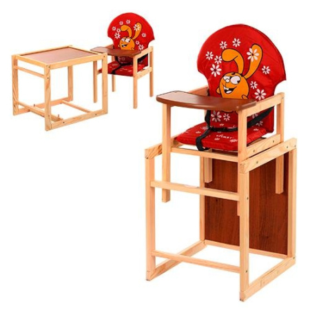 фото Детский стульчик М V-010-21-3 для кормления трансформер 2в 1 Vivast (красный, заяц Смешарик)