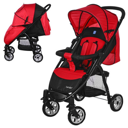 фото Детская прогулочная коляска BAMBI M 3409-3 книжка глубокий капюшон (красно-черная)