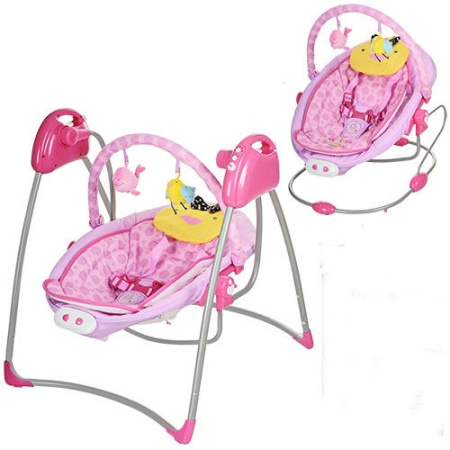 фото Электрокачели 2в1 SW 108-5, 5 скоростей, шезлонг (розовый)