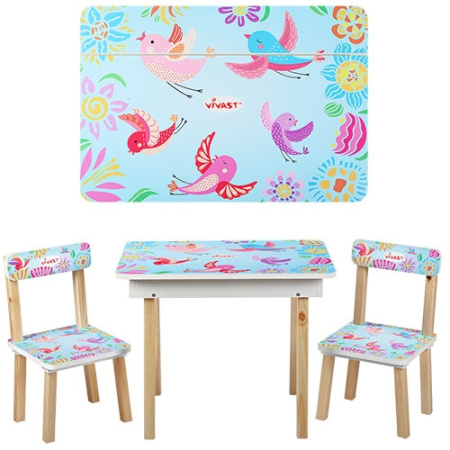 фото Столик с ящиком и двумя стульчиками 503-1 Птички (голубой)