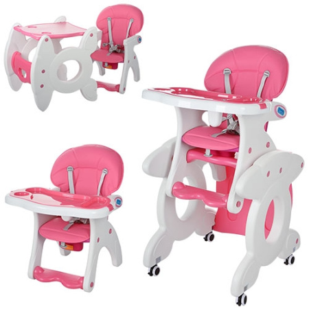 фото Стульчик для кормления трансформер со столиком M 3268-8 на колесиках (розовый)
