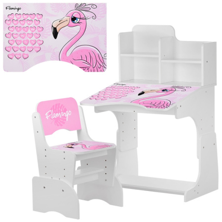 фото Парта-растишка для детей W 2071-74-2 Фламинго регулируется высота (белая)