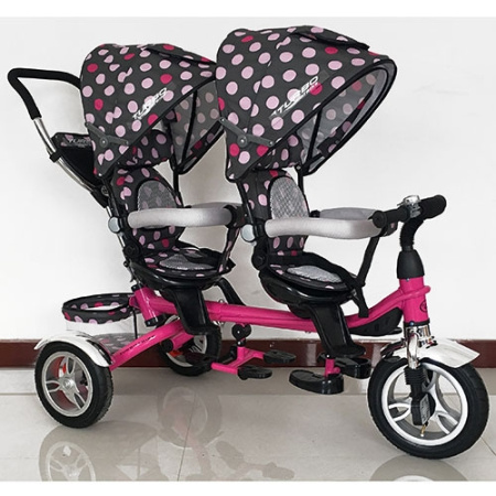 фото Детский двухместный велосипед TurboTrike M 3116TW-6A-D резиновые колеса (розовый круги)