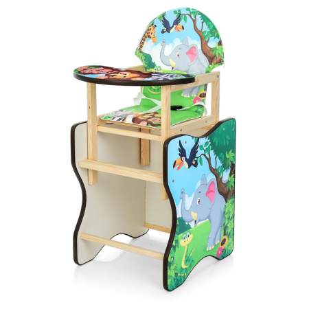 фото Стульчик для кормления деревянный М V-112-11PU Зоопарк трансформер экокожа