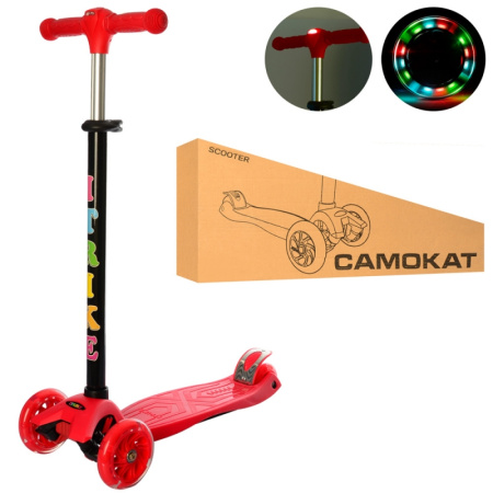 фото Детский трехколесный самокат iTrike JR 3-003-R-L с фарой руль 75-85 см (красный)