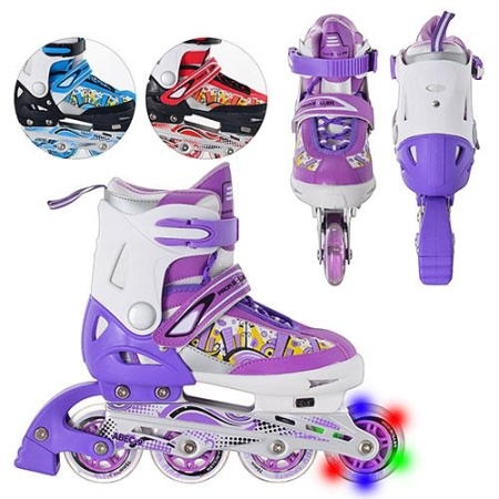 фото Раздвижные детские ролики A 7047 S (32-35 размер) сиреневый, голубой, красный