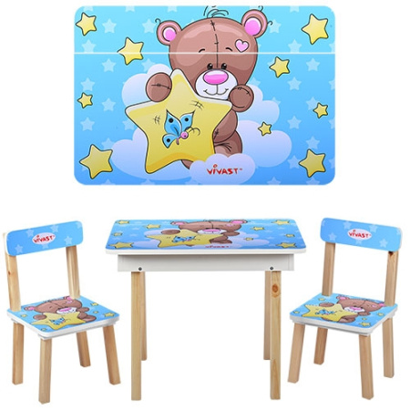 фото Детский столик со стульчиками VIVAST 503-8 мишка (голубой)