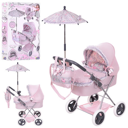 фото Коляска для куклы классика 85019 корзина сумка подушка зонт