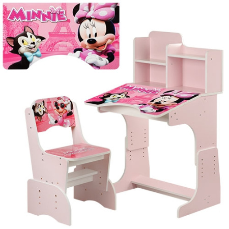 фото Парта с полочками Bambi W 2071-6, регулируемая по высоте (светло розовая Minnie)