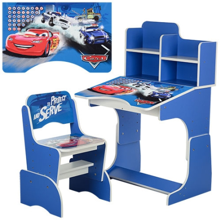 фото Парта с полочками Bambi W 2071-3-2 регулируемая по высоте (голубая Тачки)