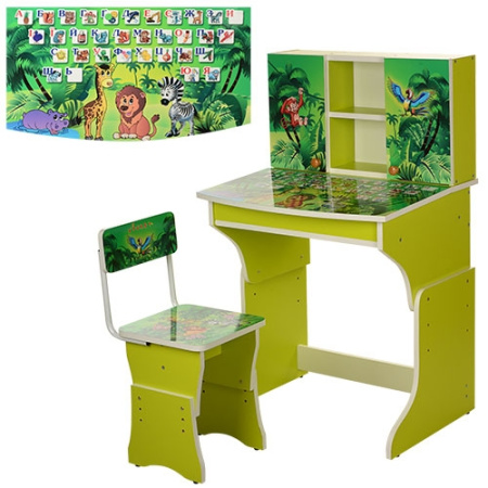 фото Детская парта Vivast MV-903-7-2 со стульчиком (джунгли, салатовая)