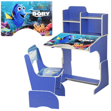 фото Парта с полочками Bambi W 2071-10 регулируемая по высоте (голубая в поисках Дори)