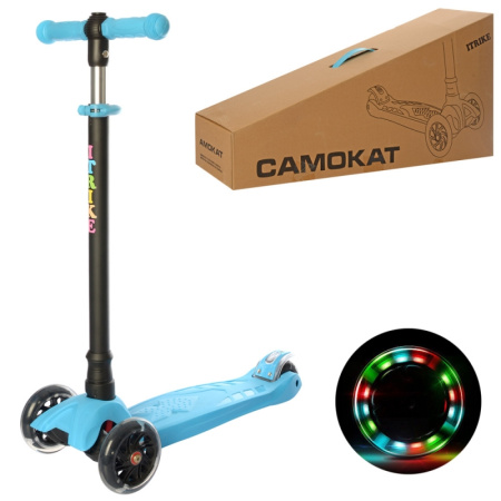 фото Самокат для детей iTrike JR 3-073-B светящиеся колеса руль 66-88 см (голубой)