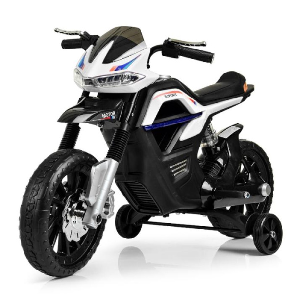 Детский мотоцикл Bambi JT5158-1 с дополнительными колесами (белый)