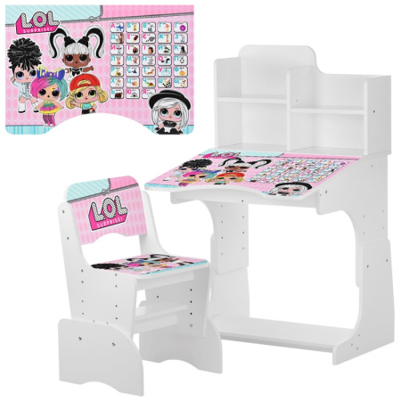 фото Парта для детей со стульчиком W 2071-76-2 LOL регулируется высота (белая)