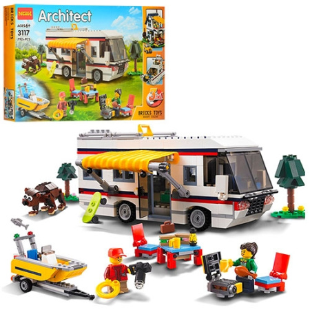 фото Детский конструктор 3117 автобус катер дом с фигурками 792 детали