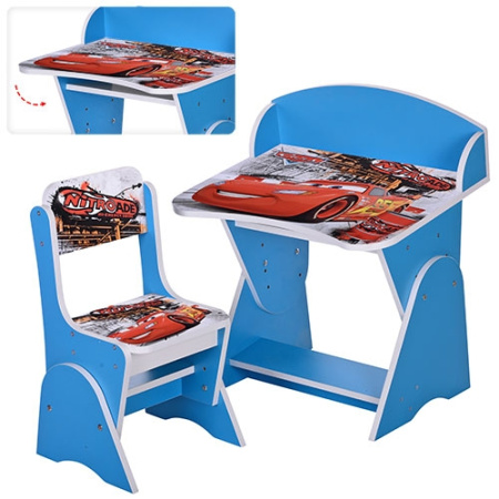 фото Регулируемая парта со стульчиком ML-315-01-3 Тачки (голубая, укр.алфавит)