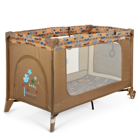 фото Детский манеж El Camino ME 1016 SAFE Beige Elephants с входом и карманом (бежевый со слониками)