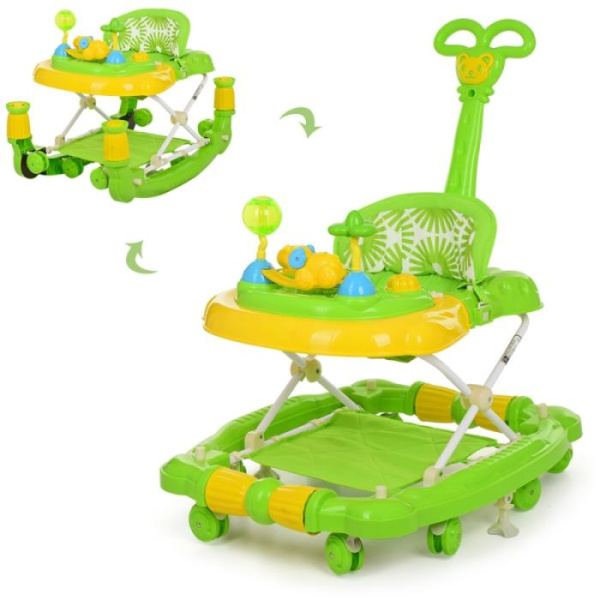 Детские ходунки 3в1 качалка Bambi M 3848-2 с родительской ручкой и музыкой (зеленые)