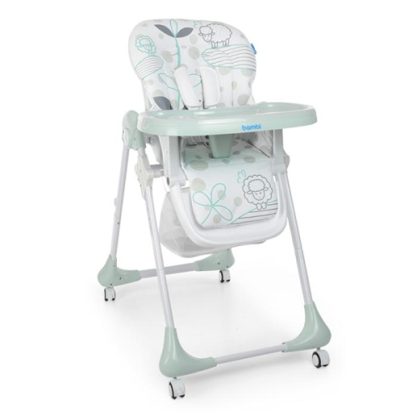 Складной стульчик для кормления Bambi M 3233 Lamb Light Blue на колесиках (овечки голубой)
