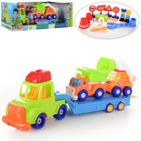 фото Конструктор для детей на шурупах KM-245 трейлер стройтехника