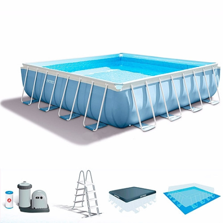 фото Каркасный бассейн Intex 26764 фильтр-насос лестница подстилка тент (427-427-107см)