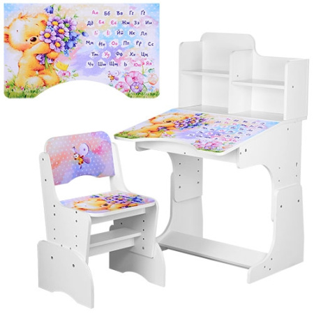 фото Детская парта со стульчиком BAMBI B 2071-54-2 регулируемая высота (белая Мишка)