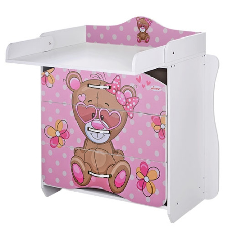 фото Детский комод 2в1 VIVAST MV-910-9 пеленальный столик (розовый мишка)