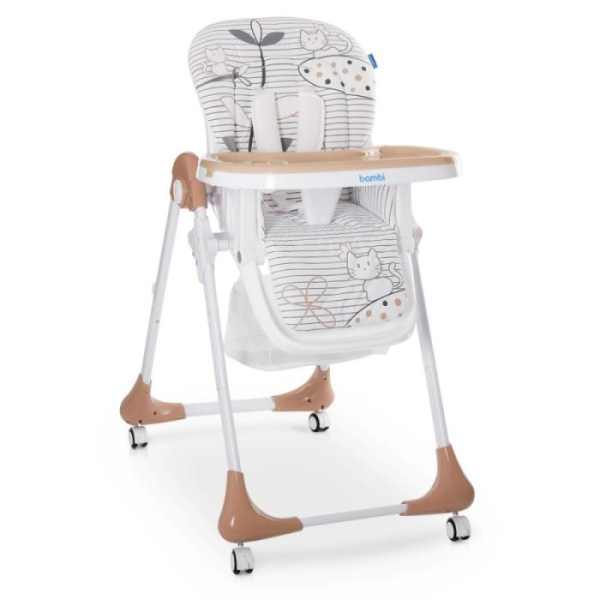 Складной стульчик для кормления Bambi M 3233 Cat Toffee на колесиках (кошки бежевый)