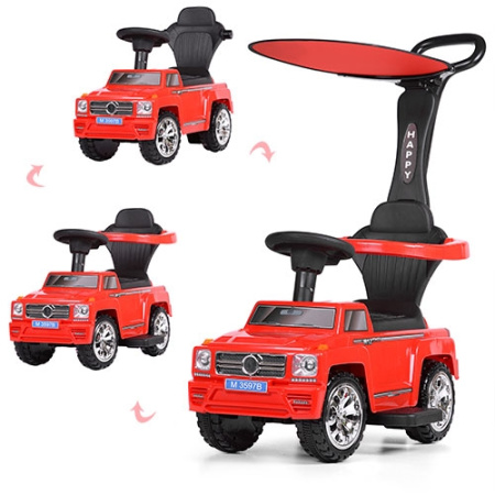 фото Каталка-толокар для детей Bambi M 3597B-3(2) с родительской ручкой и козырьком (красная)