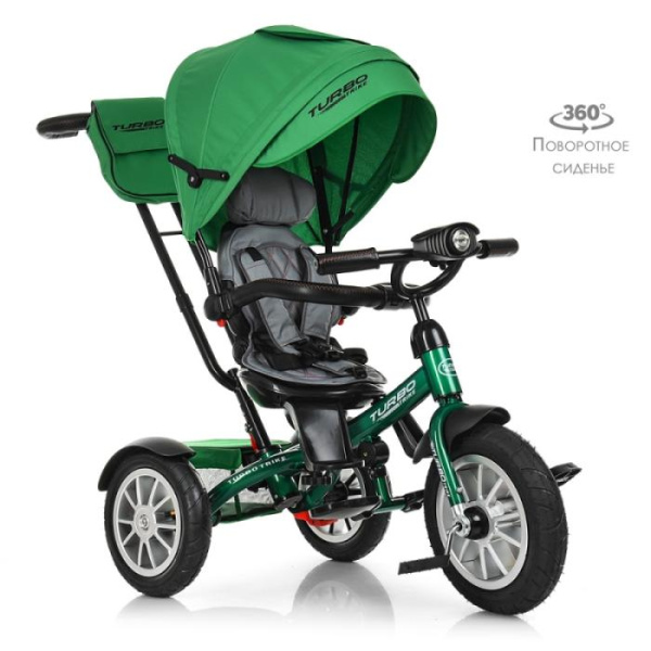 Трехколесный колясочный велосипед TurboTrike M 4057-4 поворотный со светом (зеленый)
