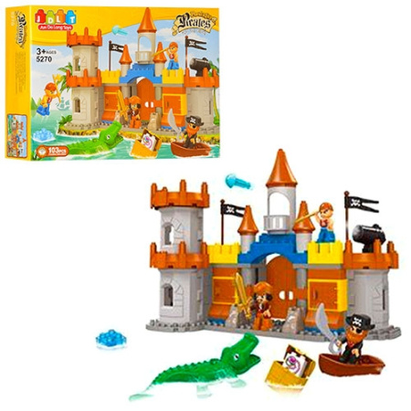 фото Конструктор для детей JDLT 5270 замок пиратов с фигурками крокодилом и лодкой (103 детали)