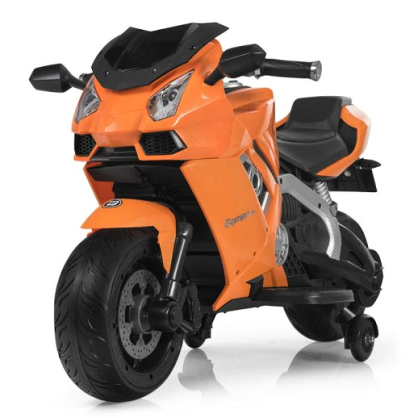 Мотоцикл для детей Bambi M 3637EL-7 с ручкой газа и кожаным сиденьем (оранжевый)