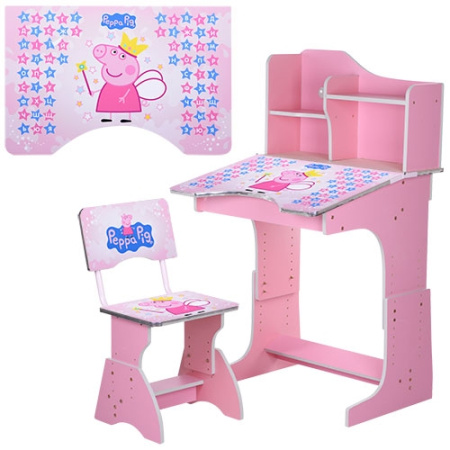 фото Парта с полочками и стульчиком BAMBI HB 2071M02-08 регулируемая высота (розовая Пеппа)