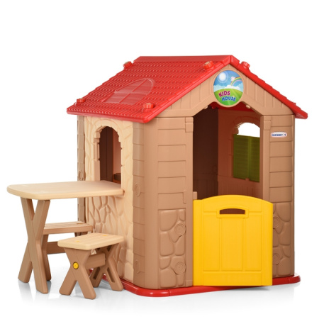 фото Детский домик M 5398-13 My First Playhouse со столиком и стульчиками (бежево-красно-желтый)