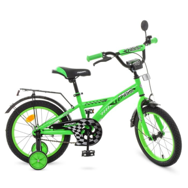 Велосипед для детей 16 дюймов Profi T1636 Racer со страховачными колесами (зеленый)