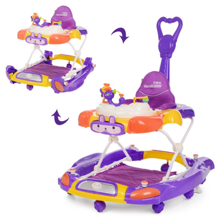 фото Детские музыкальные ходунки Bambi M 4021-3 качалка 3в1 с ручкой и ковриком (фиолетовые)