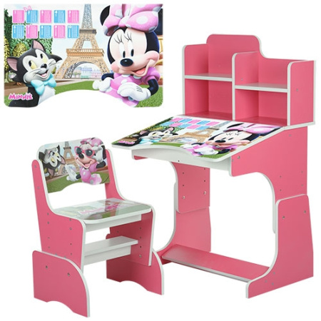 фото Парта с полочками Bambi W 2071-7-2 регулируемая по высоте (розовая Minnie)