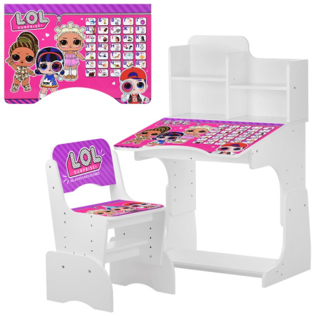 фото Детская парта со стульчиком W 2071-75-2 LOL регулируемая высота (белая)