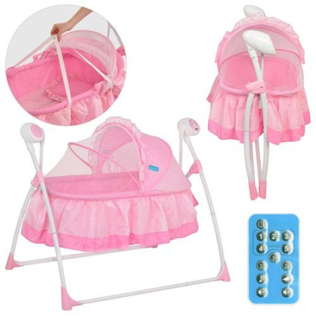 фото Детская кроватка колыбель Bambi M 2131-1 от сети 220 и батареек (розовая)