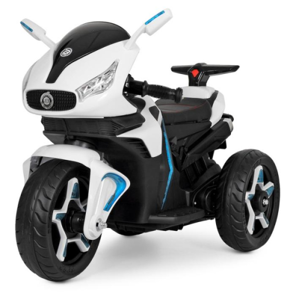 Двухмоторный детский мотоцикл Bambi M 3965L-1 кожаное сиденье и светящиеся колеса (белый)