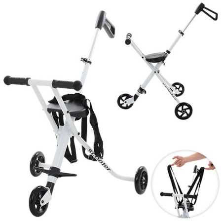 фото Детский трехколесный самокат BB 3-042 с родительской ручкой (белый)