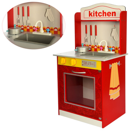 фото Деревянная детская кухня MD 1207 плита и посуда