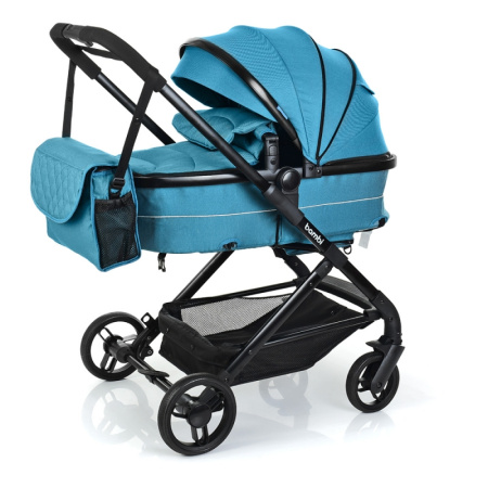 фото Коляска детская универсальная Bambi M 3895-12 трансформер джинсовая (бирюзовая)