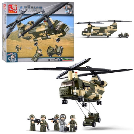 фото Конструктор для детей SLUBAN M38-B0508 армия вертолет военный машина (520 деталей)