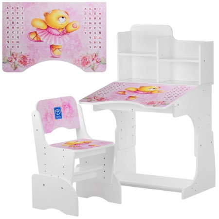 фото Детская парта ростовая B 2071-55-1 Мишка-балерина со стульчиком (белая)