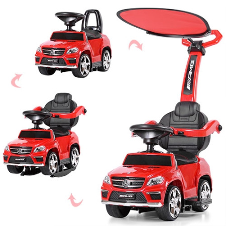 фото Каталка-толокар для детей Mercedes AMG M 3186L-3(2) с родительской ручкой и крышей (красный)