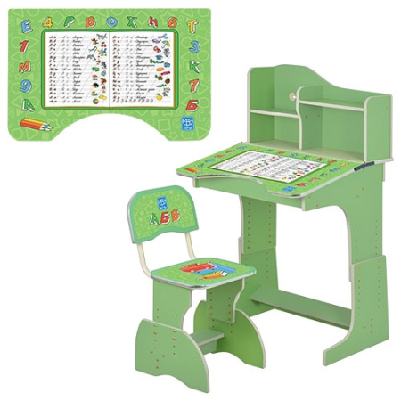 фото Детская парта со стульчиком HB 2071M03-05 полочки (зеленая прописи)