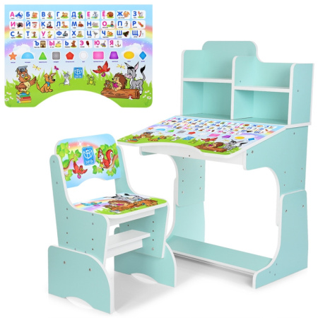 фото Детская парта Bambi B 2071-43-8 регулируется высота Русский алфавит (мятная)